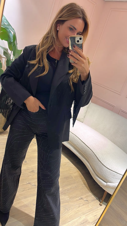Fringe Elegance Blazer - zwart