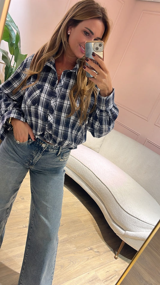 Chic Check Blouse - donkerblauw