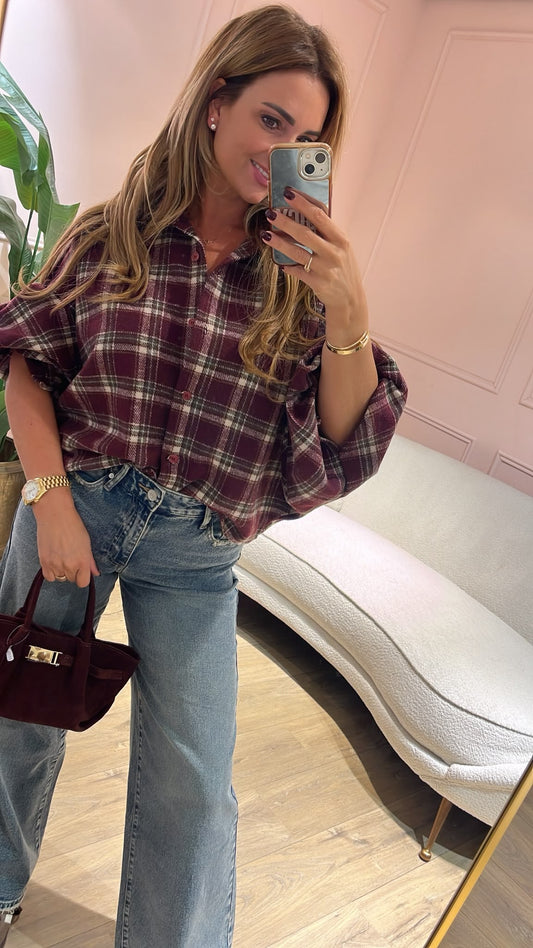 The Autumn Check Blouse - bordeaux/ creme