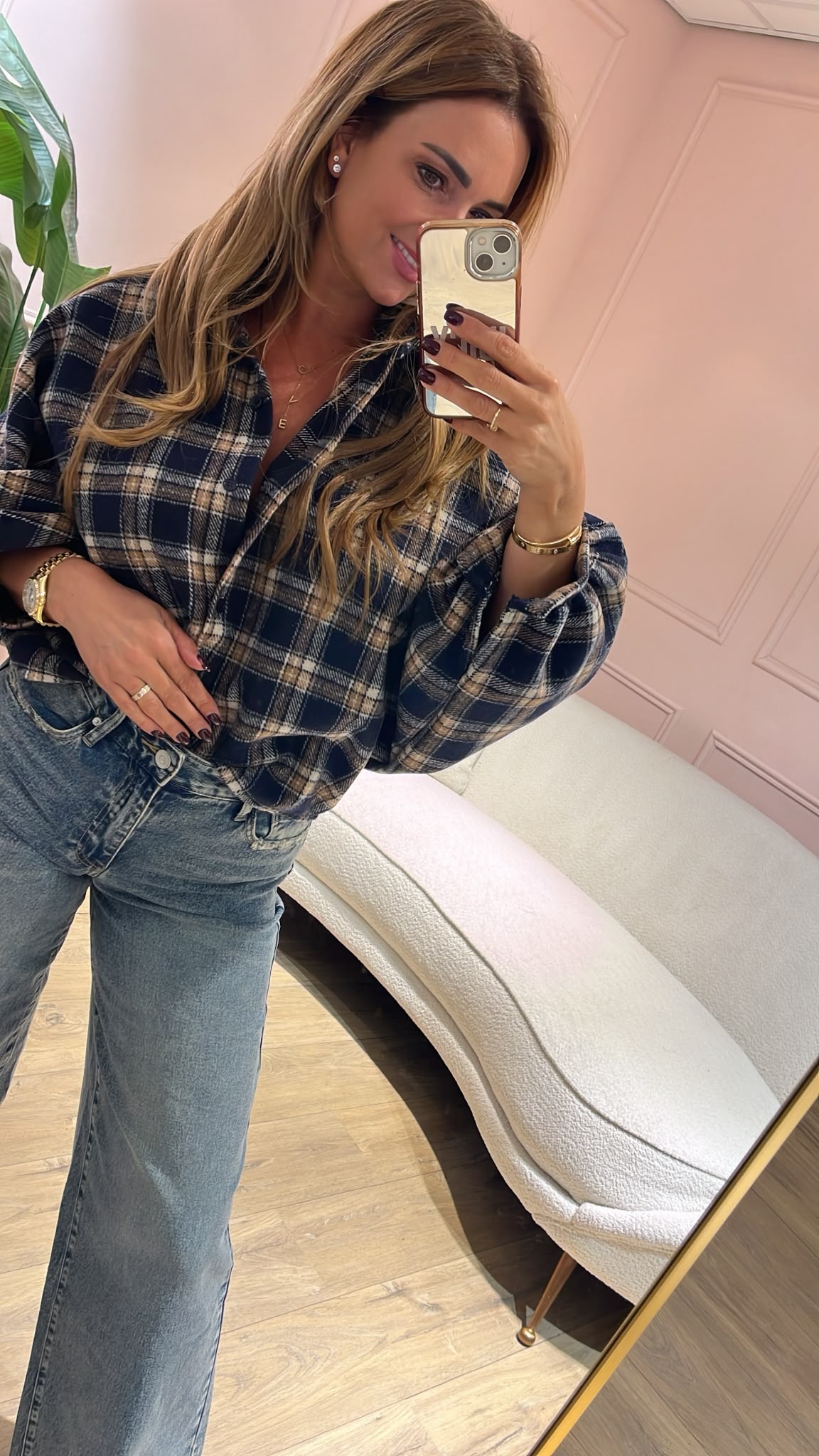 The Autumn Check Blouse - navy/ beige