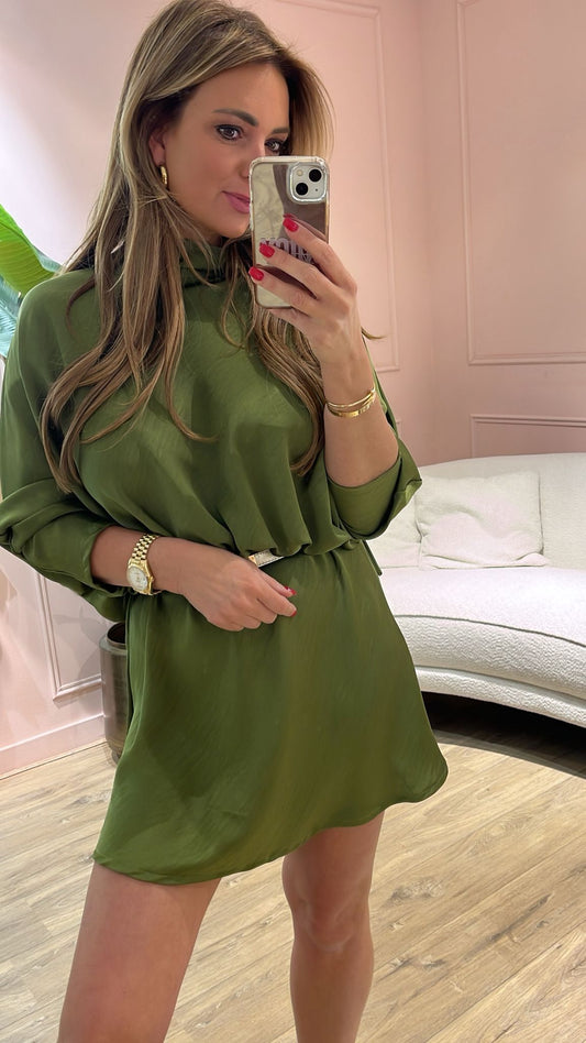 Satin Chic Dress - olijfgroen🌿