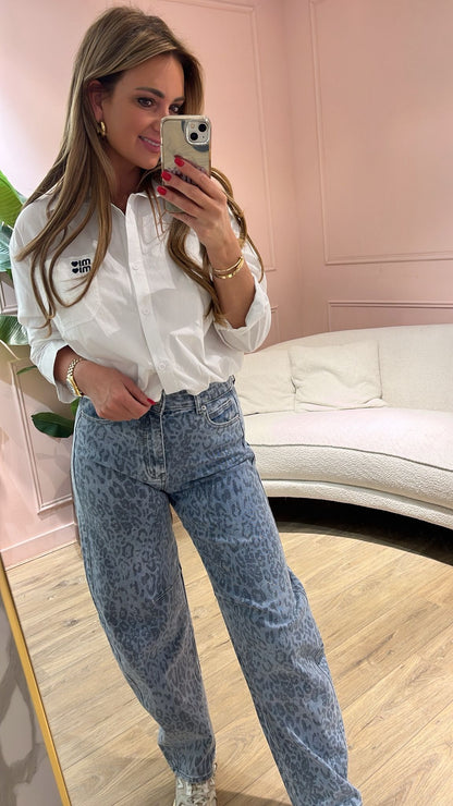 Leopard Print Barrel Jeans