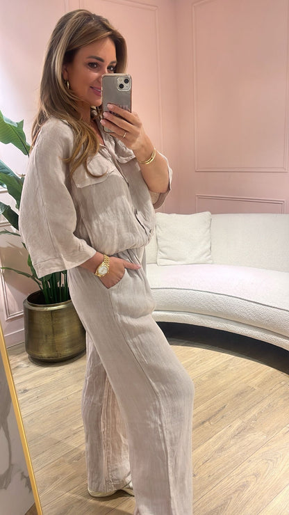 Lina Linnen Top - zandkleur