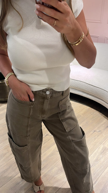 Harper Cargo Jeans - khaki