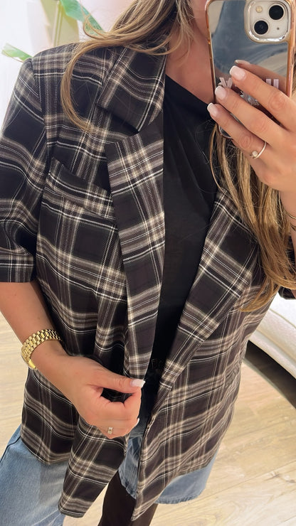 Blazer Camille - donkerbruin / crème geruit