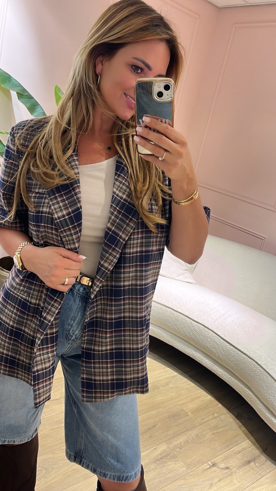 Blazer Camille - Donkerblauw / beige geruit