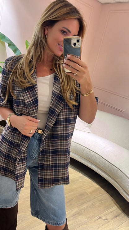 Blazer Camille - Donkerblauw / beige geruit