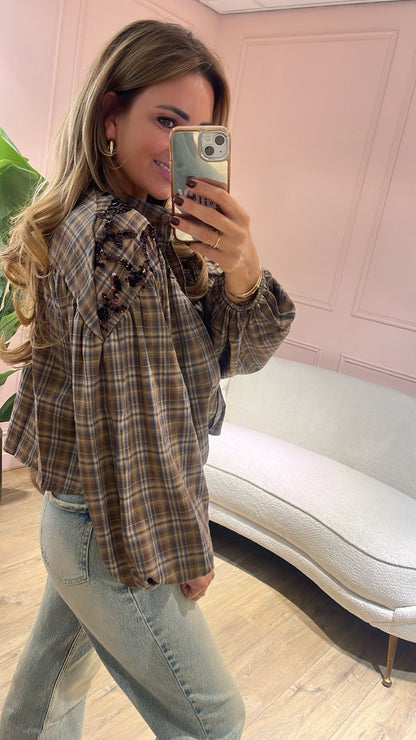 Sequin Check Blouse ✨ - taupe