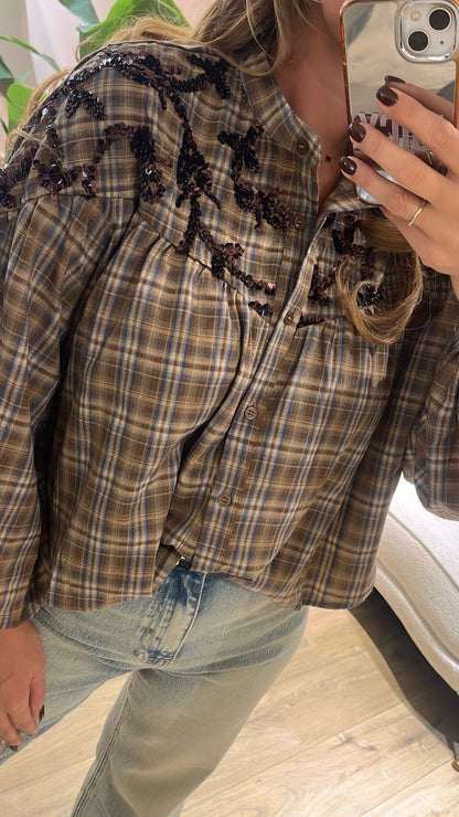 Sequin Check Blouse ✨ - taupe