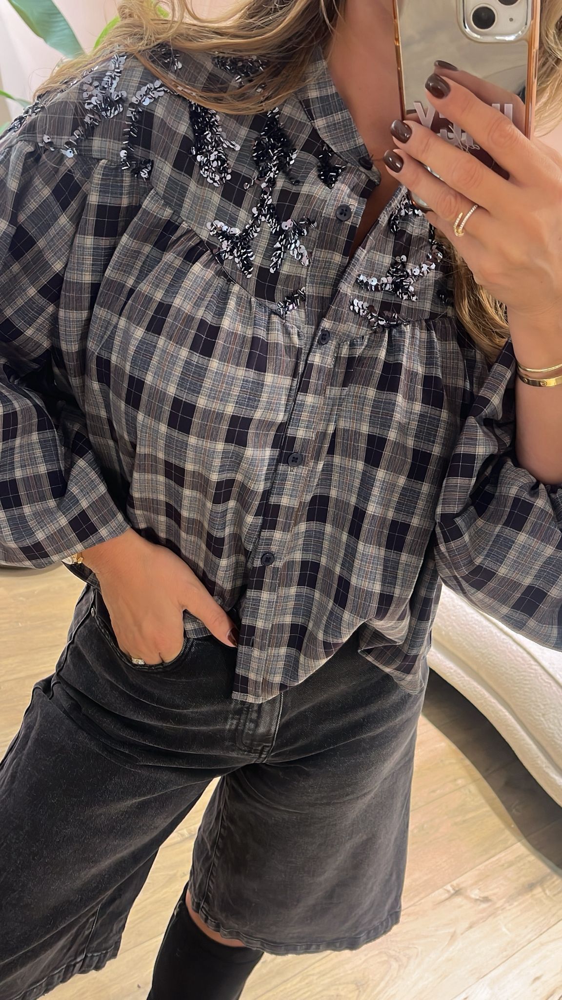 Sequin Check Blouse ✨- black