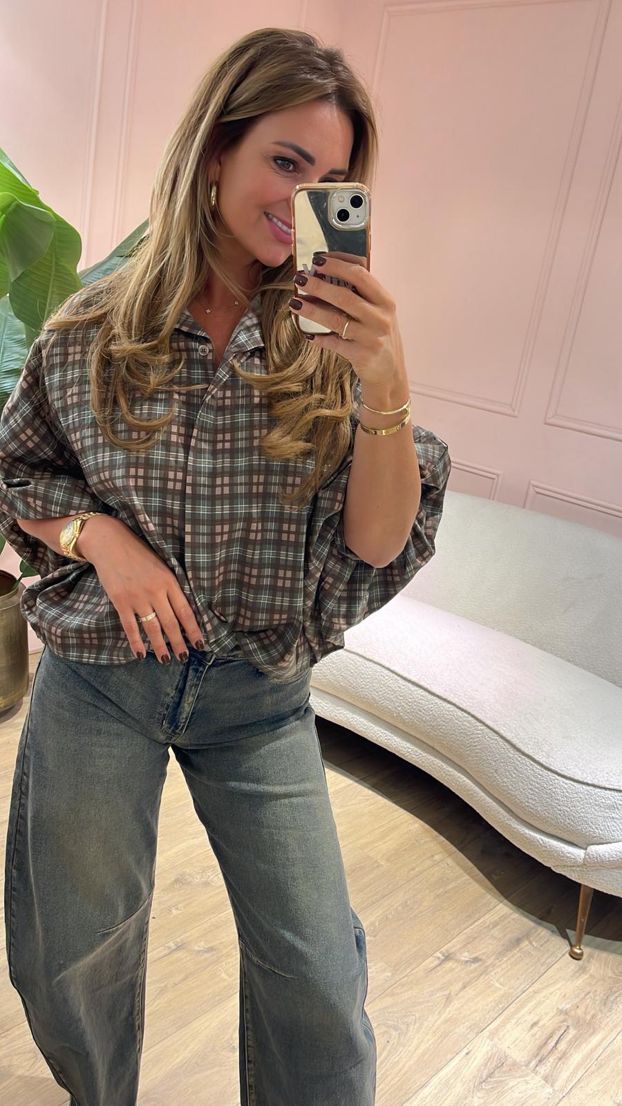 Elara Blouse - grijs met roze