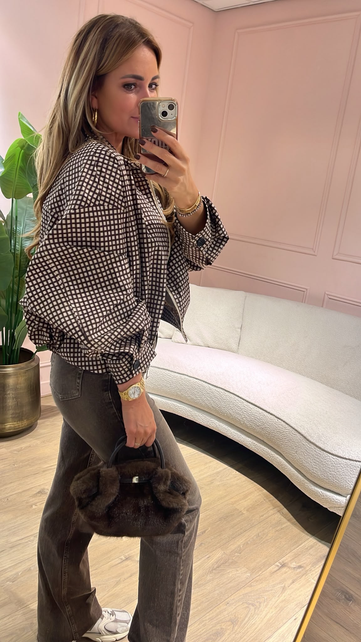 Bomber Jacket Check - bruin/crème