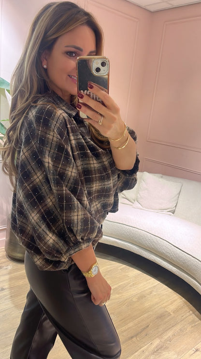 Luna Sparkle Blouse ✨ - bruin / zwart