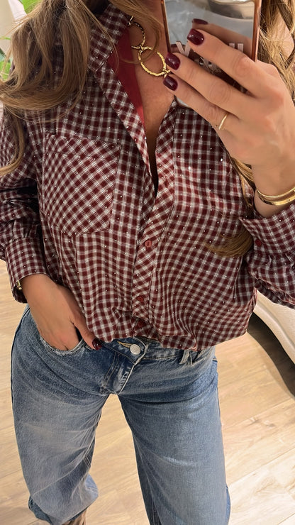 Sparkle Check Blouse - burgundy