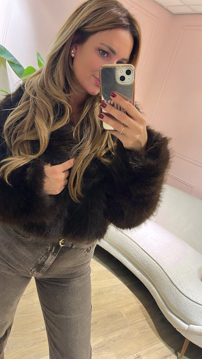 Olivia Faux Fur Jacket - dark brown