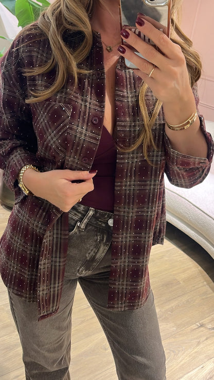 Sparkle Check Blouse - bordeaux