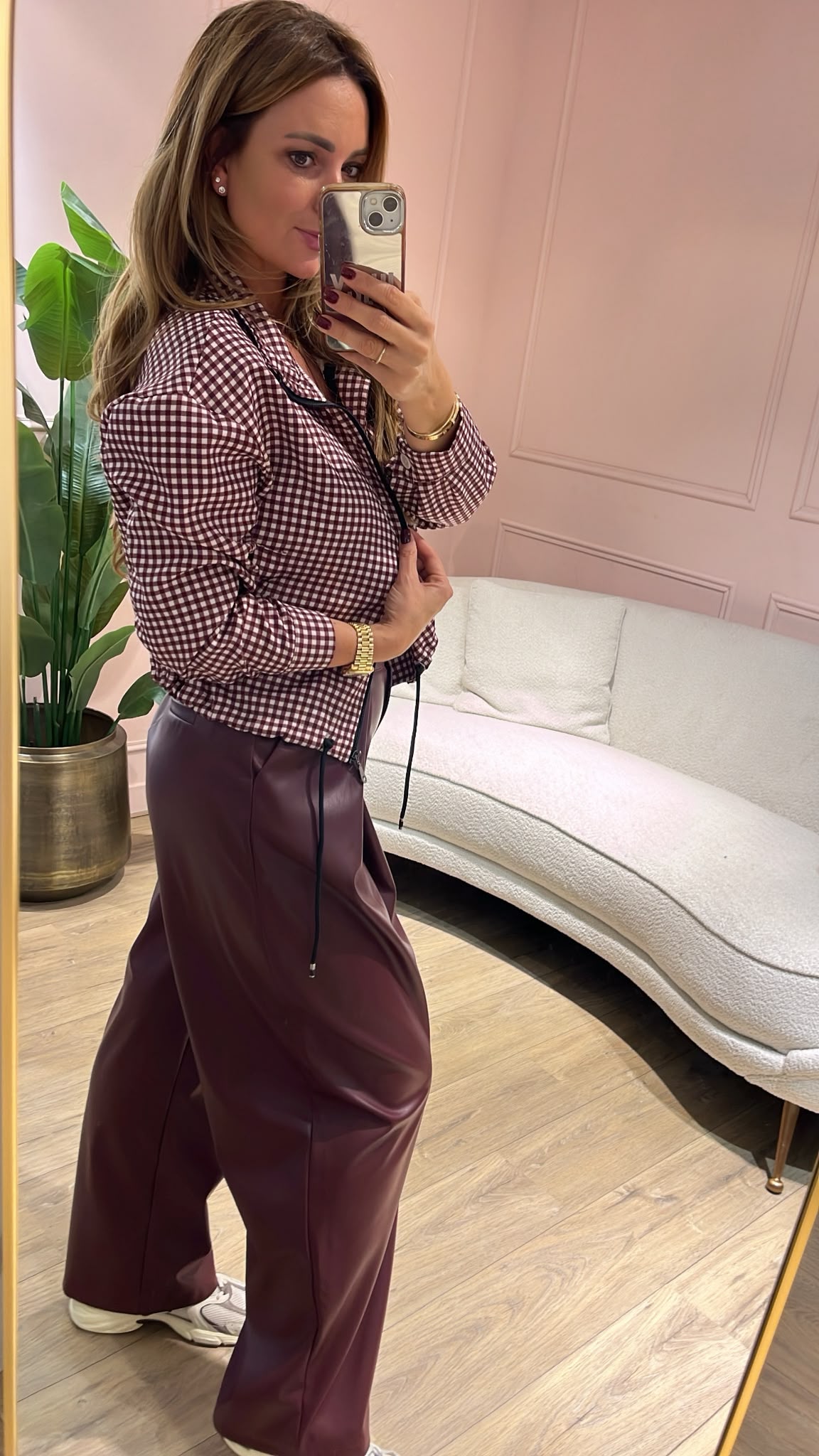 Mila Check Jacket - burgundy/ cream