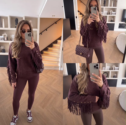Fringe Knit Top - bordeaux  🤎