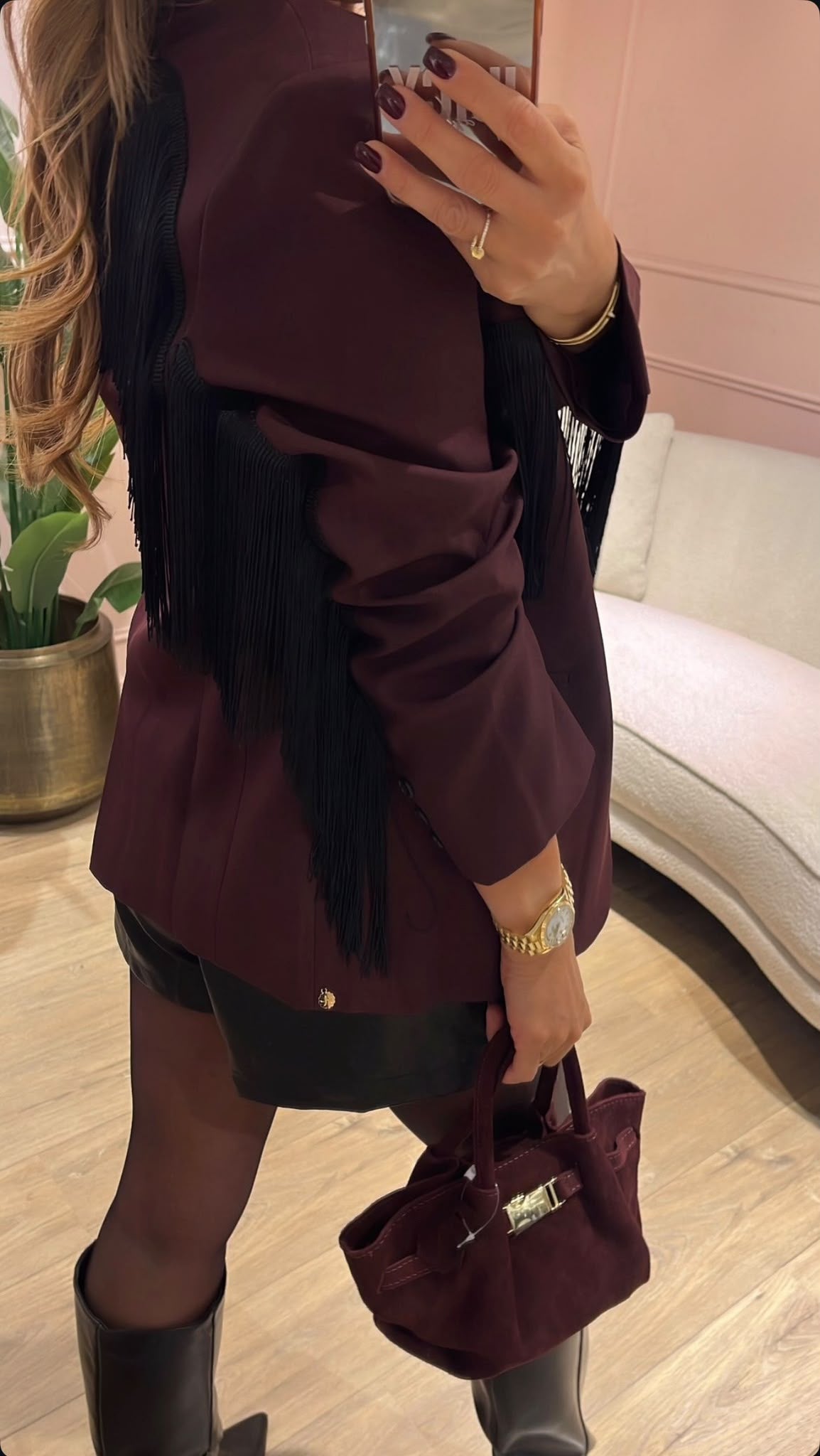 Fringe Elegance Blazer - burgundy