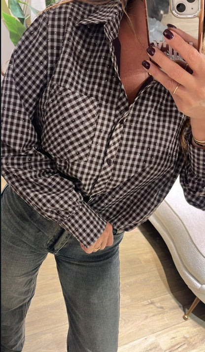 Chic Check Blouse - bruin/ ecru