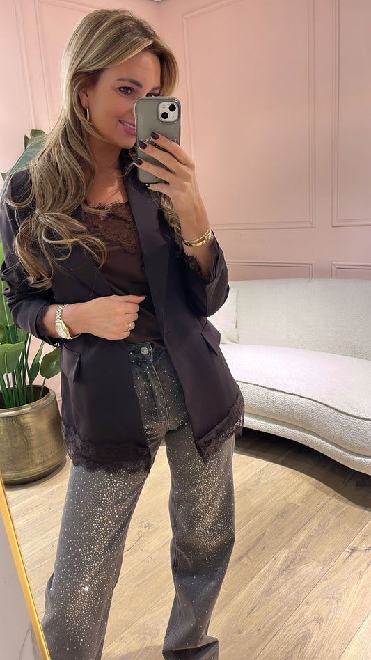 Blazer Bordeaux Lace Detail