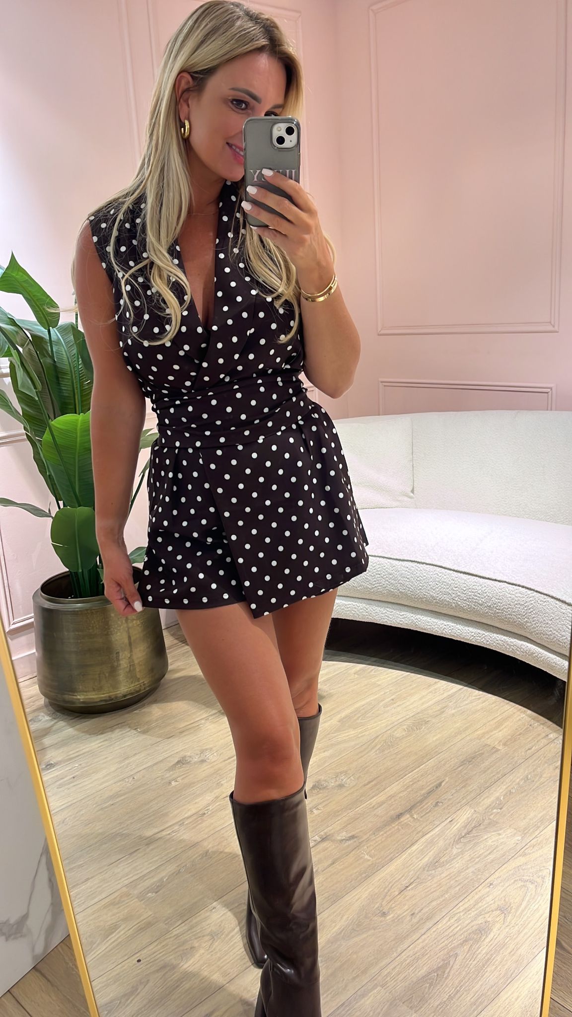 Polka Dot  Jumpsuit - Brown