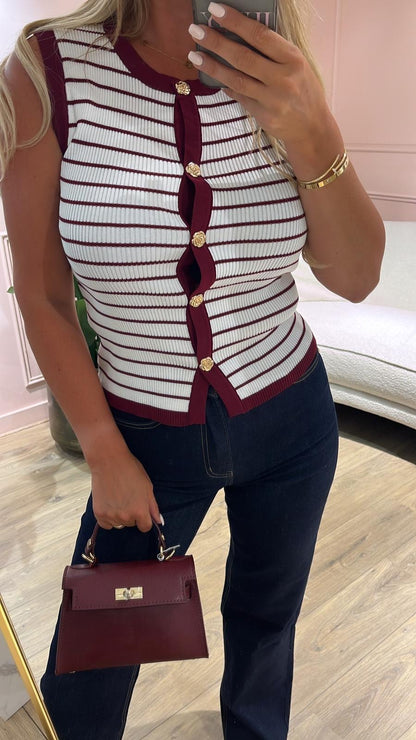 Striped Chic Gilet - Red