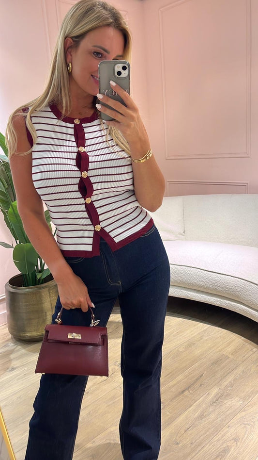 Striped Chic Gilet - Red