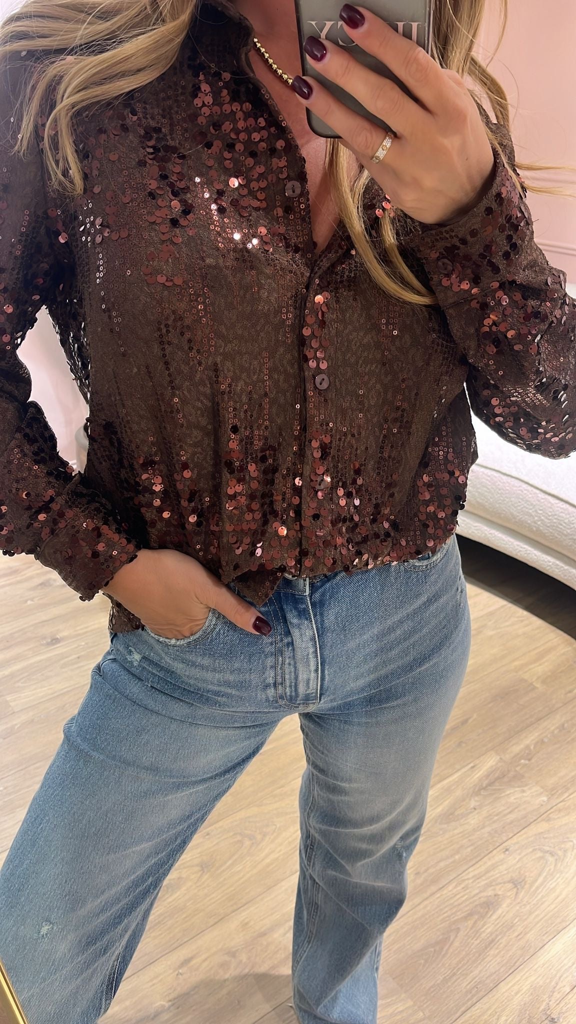 The Aurelia Sequin Blouse – Chocolate