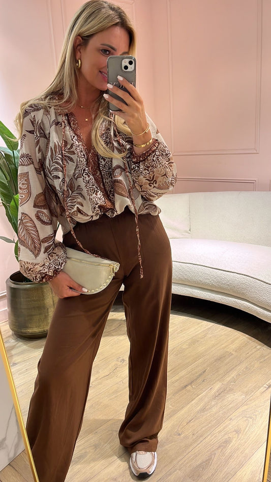 Printed Chic Blouse -  Creme